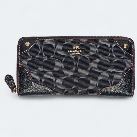 Coach Denim Wallet Signature C Monogram Zip Wallet Blue Jacquard Leather F53769 - Picture 2 of 16